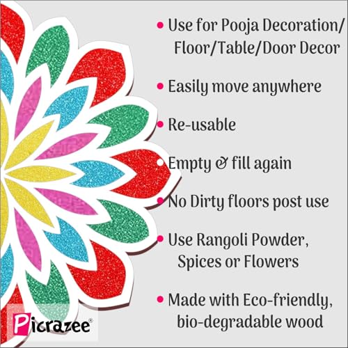 Picrazee Rangoli Stencil Mats Reusable Island Portable Rangoli Making Tool Kit for Diwali Decoration Pooja Room Floor Entrance Temple Décor Home Décor (12.2 inch) - Image 3