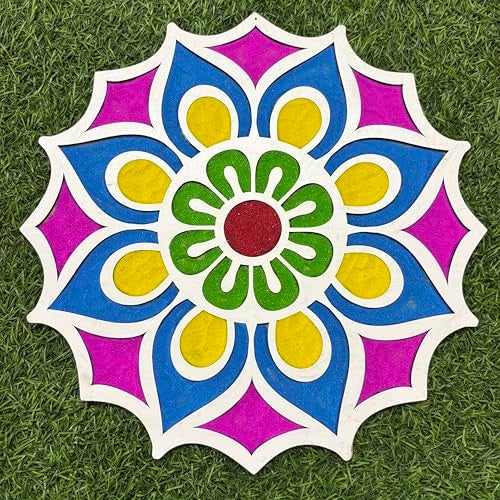 Picrazee Rangoli Stencil Mats Reusable Island Portable Rangoli Making Tool Kit for Diwali Decoration Pooja Room Floor Entrance Temple Décor Home Décor (12.2 inch) - Image 1