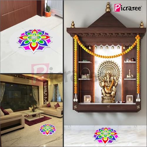 Picrazee Rangoli Stencil Mats Reusable Island Portable Rangoli Making Tool Kit for Diwali Decoration Pooja Room Floor Entrance Temple Décor Home Décor (12.2 inch) - Image 2