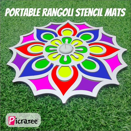Picrazee Rangoli Stencil Mats Reusable Island Portable Rangoli Making Tool Kit for Diwali Decoration Pooja Room Floor Entrance Temple Décor Home Décor (12.2 inch) - Image 5