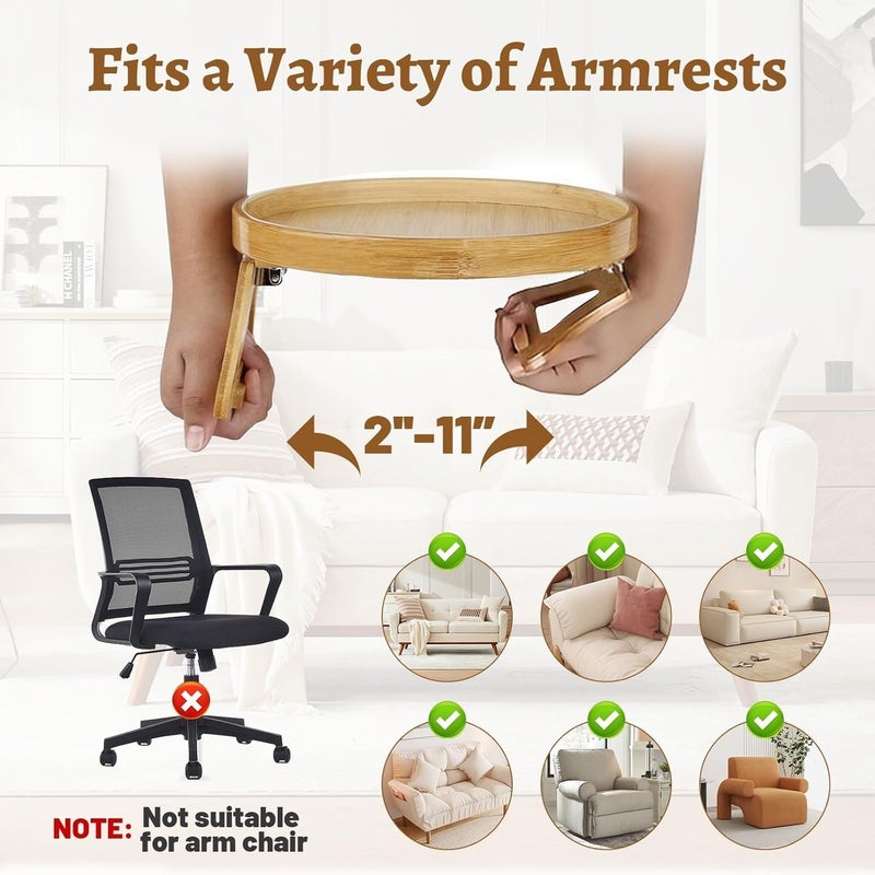 Foldable Wood Sofa Side Table Tray, Folding coffee table, Armchair tray, Sofa arm table, Sofa Clip - Image 2