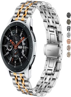 DEALELE DEALELE Strap Compatible with Samsung Gear S3 / Galaxy Watch 46mm / Galaxy 3 45mm, 22mm Stainless Steel Metal Replacement Bands for Huawei Watch 3/3 Pro / GT3 46mm / GT2 46mm (Silver/Rosegold) 