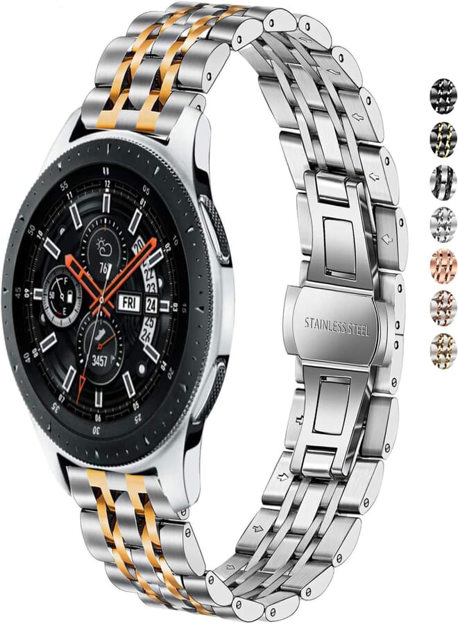 DEALELE Strap Compatible with Samsung Gear S3 / Galaxy Watch 46mm / Galaxy 3 45mm, 22mm Stainless Steel Metal Replacement Bands for Huawei Watch 3/3 Pro / GT3 46mm / GT2 46mm (Silver/Rosegold)