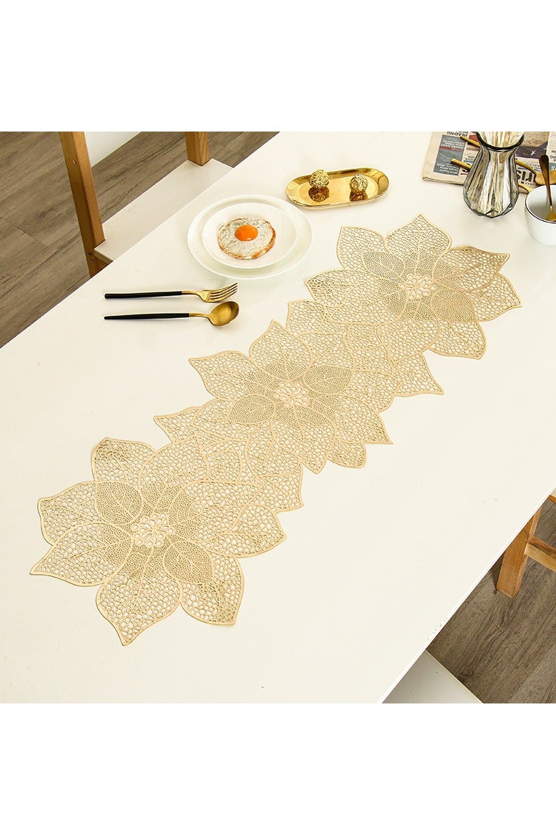 فلاي رود مفارش طاولة ذهبية مقاس 36 بوصة، مفرش طاولة مقاوم للحرارة على شكل زهرة، مفرش طاولة من الفينيل مقاوم للماء وقابل للغسل لحفلات الزفاف والولائم وأعياد الميلاد والحفلات والمطاعم (على شكل زهرة ذهبية) - Image 1