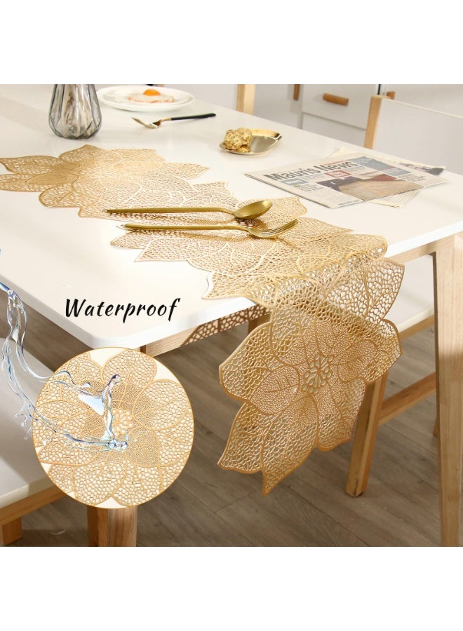 فلاي رود مفارش طاولة ذهبية مقاس 36 بوصة، مفرش طاولة مقاوم للحرارة على شكل زهرة، مفرش طاولة من الفينيل مقاوم للماء وقابل للغسل لحفلات الزفاف والولائم وأعياد الميلاد والحفلات والمطاعم (على شكل زهرة ذهبية) - Image 4