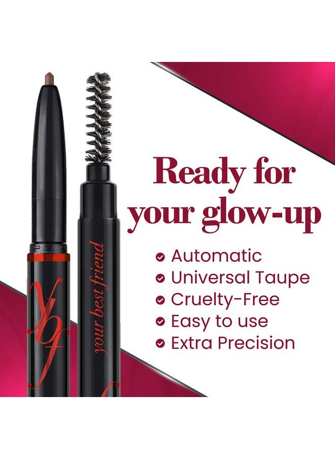 ybf - Beauty Eyebrow Pencil - Universal Automatic Brow Pencil With Spoolie Brush - Perfect Eyebrow Makeup Shaper and Filler For Women - All Hair Colors & Skin Tones - Taupe Eyebrow Liner - 0.005 Oz - Image 1