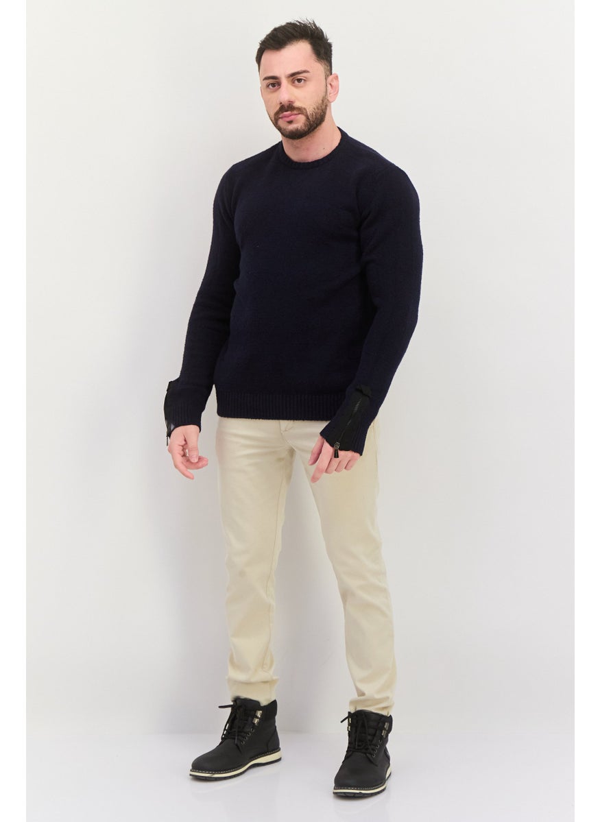 TRUSSARDI JEANS Men Crew Neck Knitted Long Sleeves  Sweater, Navy  - Image 4