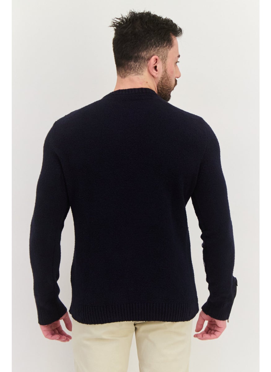 TRUSSARDI JEANS Men Crew Neck Knitted Long Sleeves  Sweater, Navy  - Image 3