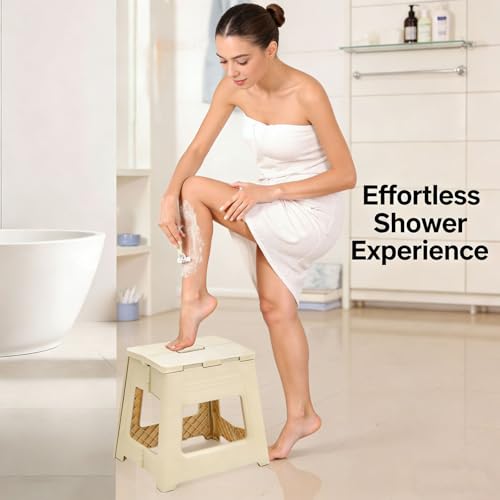 Glooyoderr Foldable Shower Stool for Shaving Legs Plastic Shower Foot Rest for Inside Shower119 High AntiSlip Foot Step to Shave Leg Small Folding Bench Shaving Stool for TravelBathroom - Image 3