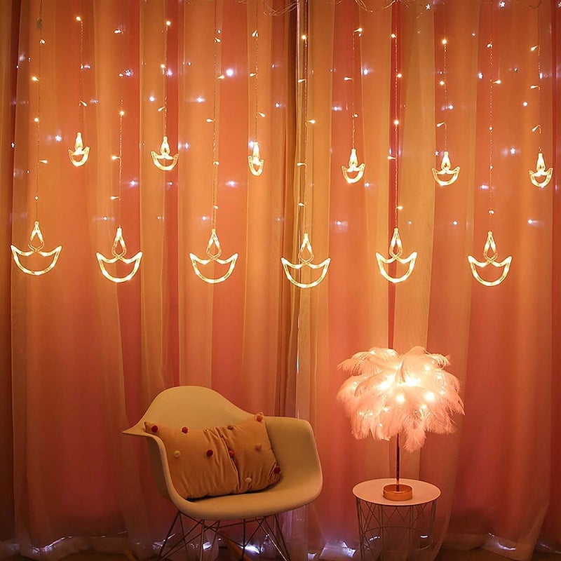 MIRADH 12 Diya108 Led 8 Mode Controller Curtain String Lights Led Lights for Home Decoration Diwali Lights for Decoration for Home Multicolor Diya66WW Plastic1 meter - Image 1