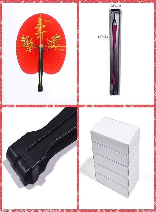 Bestage 10 Pieces Chinese New Year Decorations Paper Fans Chinese Character Fan Oriental Handheld Japanese Round Folding Party Fan for Chinese Wedding Party Birthday Festival Favors Decorations - Image 2