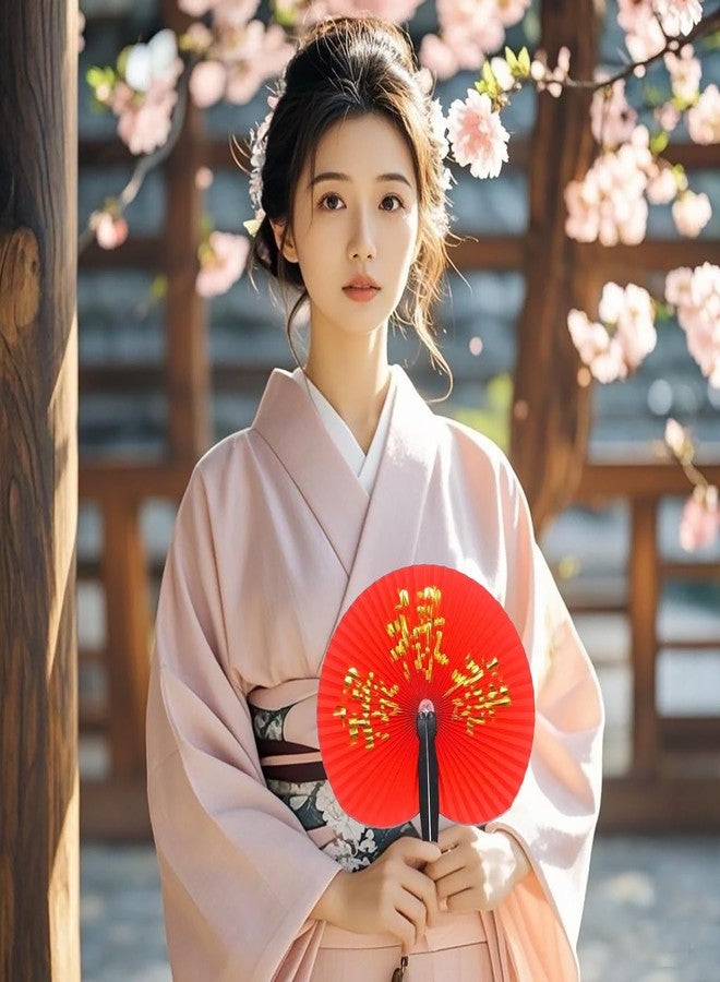 Bestage 10 Pieces Chinese New Year Decorations Paper Fans Chinese Character Fan Oriental Handheld Japanese Round Folding Party Fan for Chinese Wedding Party Birthday Festival Favors Decorations - Image 5