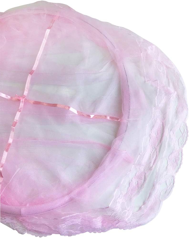 BCBYou Pink Princess Bed Canopy Netting Mosquito Net Round Lace Dome for Twin Full and Queen Size Beds Crib with Jumbo Swag Hook - Image 3
