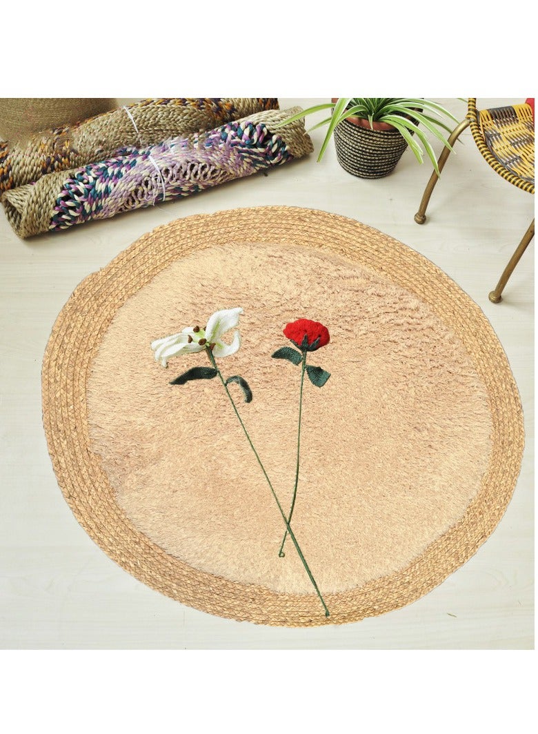 LINGWEI Soft & Eco-Friendly Round Jute and Plush Rug - Luxurious Comfort for Living Room, Bedroom & Nursery, Durable Natural Fiber Decor" - Image 1