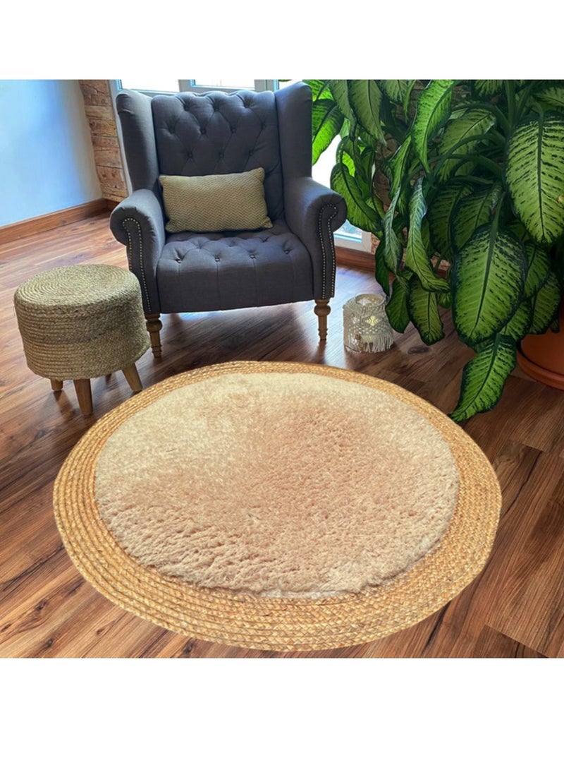 LINGWEI Soft & Eco-Friendly Round Jute and Plush Rug - Luxurious Comfort for Living Room, Bedroom & Nursery, Durable Natural Fiber Decor" - Image 2