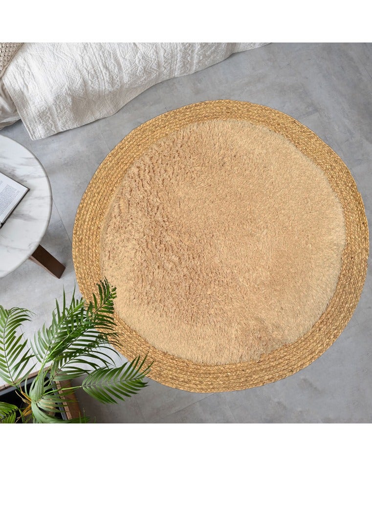 LINGWEI Soft & Eco-Friendly Round Jute and Plush Rug - Luxurious Comfort for Living Room, Bedroom & Nursery, Durable Natural Fiber Decor" - Image 3