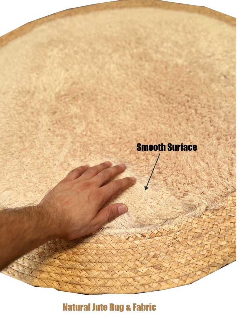 LINGWEI Soft & Eco-Friendly Round Jute and Plush Rug - Luxurious Comfort for Living Room, Bedroom & Nursery, Durable Natural Fiber Decor" - Image 4