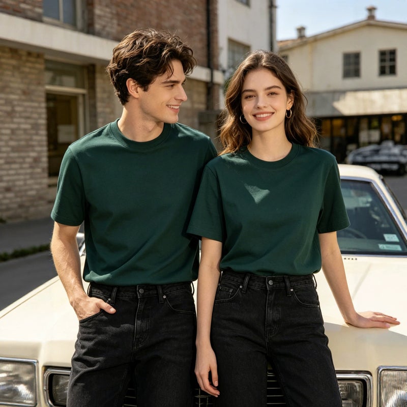 Crewneck لون صلب الكتف النساء 2025 جديد قصير الأكمام الثقيلة الوزن الراقية التخسيس شينجيانغ القطن العصرية العلامة التجارية فضفاضة تي شيرت للنساء - Image 3