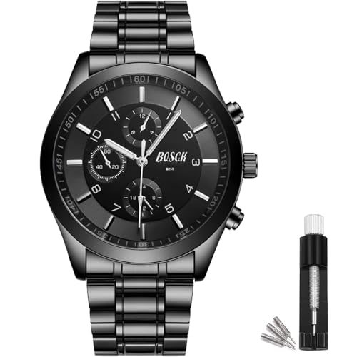 BOSCK Men's Casual Business Watches, Fashion Sport Wristwatches with Stainless Steel Band, 30M Waterproof Quartz Watches - Image 1