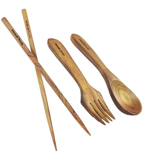 ARMAN SPOONS Believe in Quality Travel Kit Wooden Spoon Fork and Chopsticks Set Genuine Teak Wood Flatware Cutlery Set Reusable Washable and Durable Set ChopsticksSpoonFork - Image 1