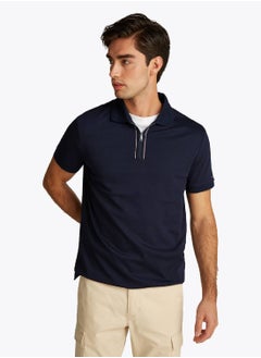 TOMMY HILFIGER Men's Regular Fit Zip Placket Polo Shirt - Cotton, Blue  - Image 2