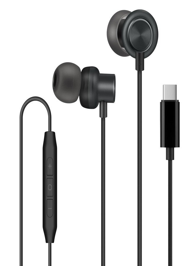PALOVUE USB Type C Headphones in Ear Earphones Earbuds with Mic and Volume Control Compatible for Google Pixel Samsung Oneplus Huawei Sony MacBook Black