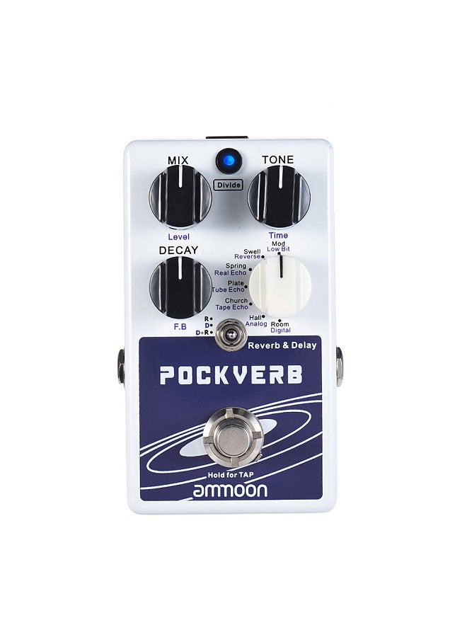 Pockverb Reverb & Delay Guitar Effect Pedal 7 Reverb Effects + 7 Delay Effects With Tap Tempo Function True Bypass