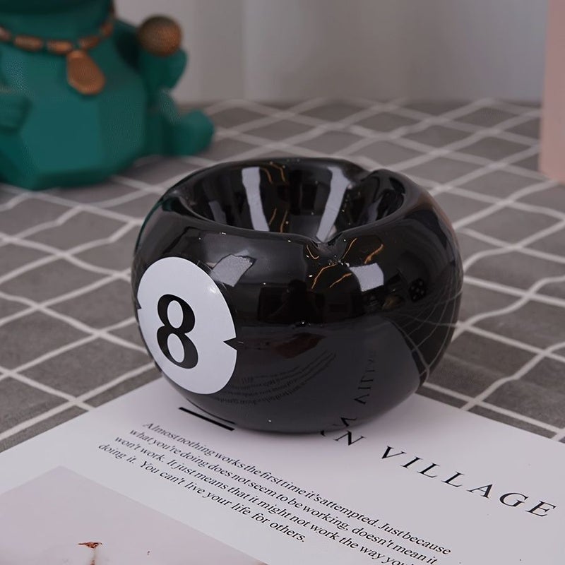 Modern Ceramic Black Billiard Ball Ashtray Round Decorative No Power Needed Home Office Decor - Image 2