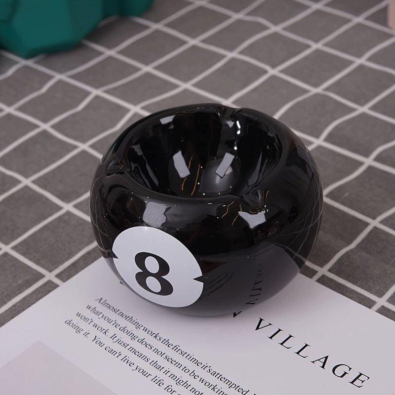 Modern Ceramic Black Billiard Ball Ashtray Round Decorative No Power Needed Home Office Decor - Image 1