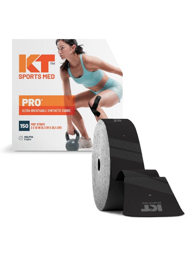 KT Tape, PRO Synthetic Elastic Kinesiology Athletic Tape, 150 Count, 10" Precut Strips, Black - Image 1