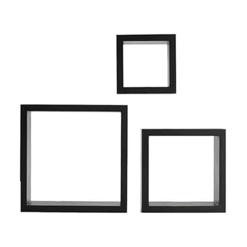 Melannco Floating Wall Square Cube Shelves for Bedroom, Living Room, Bathroom, Kitchen - Wood, Set of 3, Black - Image 1