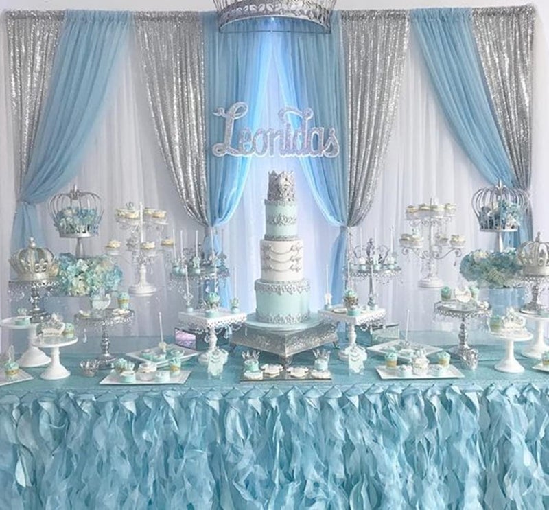 QueenDream Silver Sequin Backdrop 2 Panels 2FTx8FT Christmas Party Backdrop Curtains Glitter Photo Background for Wedding Baby Shower Stage Decorations - Image 4