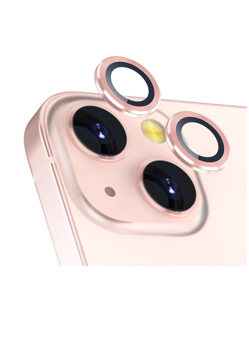 Camera Lens Protector Compatible withiPhone 13/13 mini/14/14 plus/15/15 plus | Impact Protection - High Clarity and Scratch/Fingerprint Resistant 9H Tempered Glass with Aluminum Trim (pink)  - Image 1