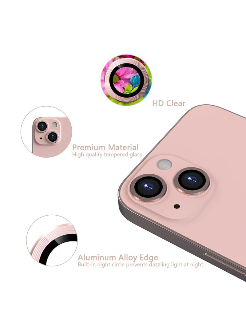 Camera Lens Protector Compatible withiPhone 13/13 mini/14/14 plus/15/15 plus | Impact Protection - High Clarity and Scratch/Fingerprint Resistant 9H Tempered Glass with Aluminum Trim (pink)  - Image 2