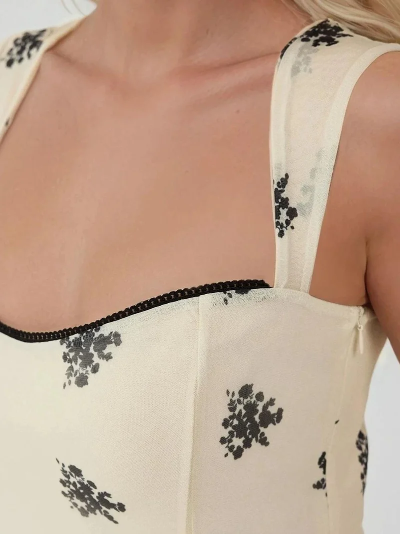 HICCUP Polka Dot Sleeveless Mini Tulle Dress with Square Neckline