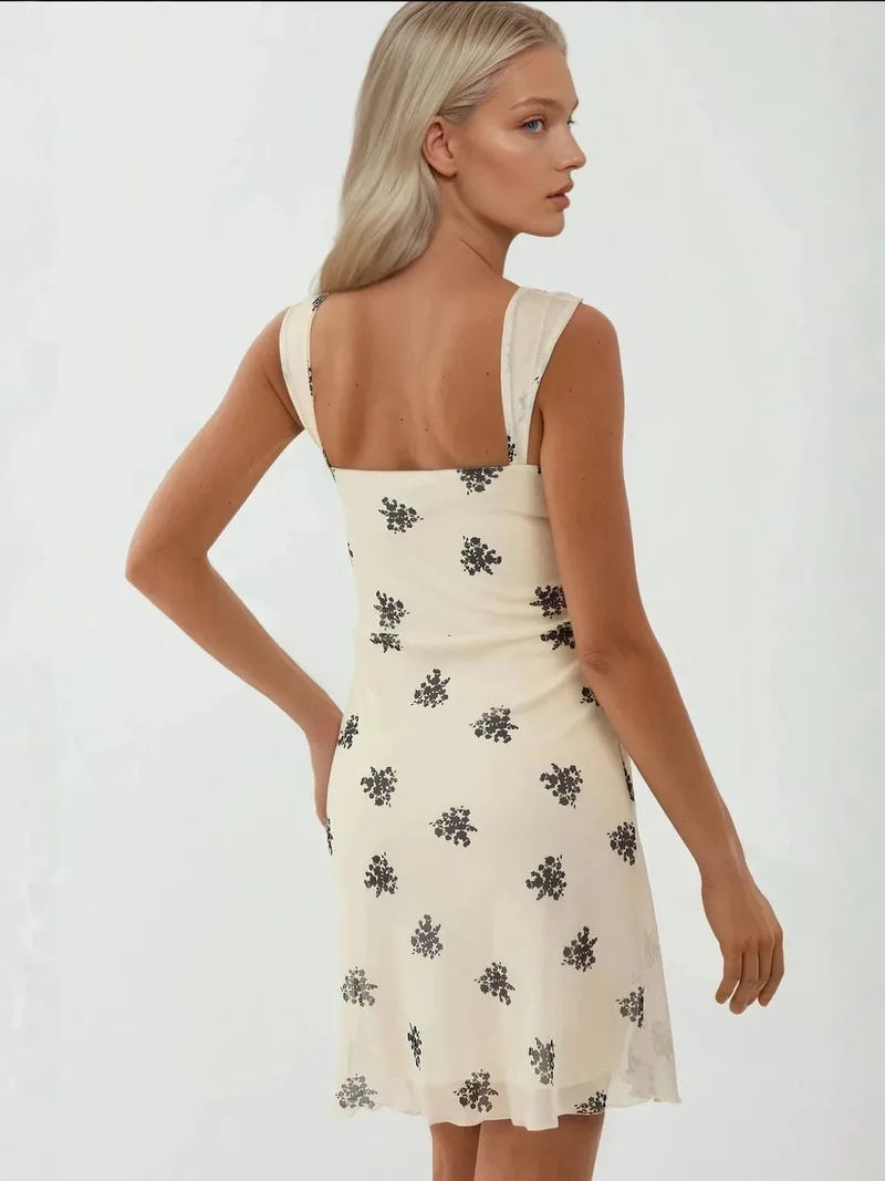 HICCUP Polka Dot Sleeveless Mini Tulle Dress with Square Neckline