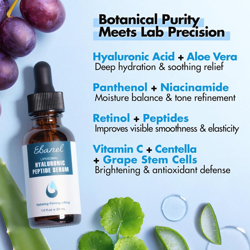Ebanel Hyaluronic Acid Serum for Face with Peptides & Niacinamide, Hydrating Face Serum for Women, Age-Defying Formula Infused with Vitamins B, C & E to Plump, Firm & Smooth Skin - Image 3