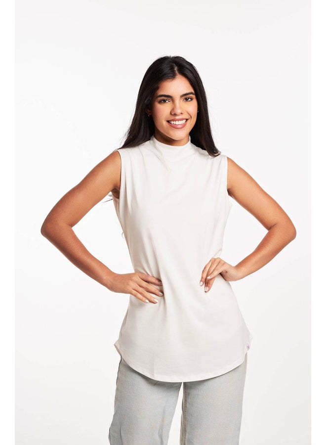 Breathe double layer long fit sleeveless basic t-shirt for women-White