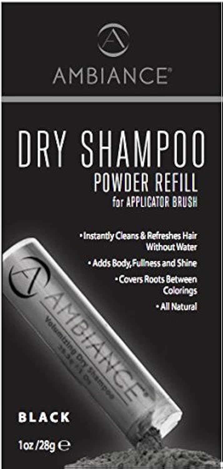 Ambiance Natural Dry Shampoo Powder Refill for Black Hair Non Aerosol Travel Size Tinted Shampoo Non Toxic Benzene Free Volumizing Refreshes Oily Hair Covers Roots Between Colorings