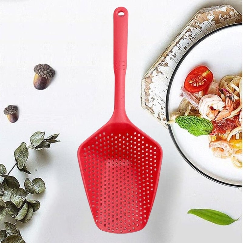 Sugalsu Food Scoop Colander Strainer Slotted Spoon with Handle Plastic HeatResistant Large Slotted Strainer and Skimmer for Pasta Vegetables Salad Set of 2 Red - Image 4