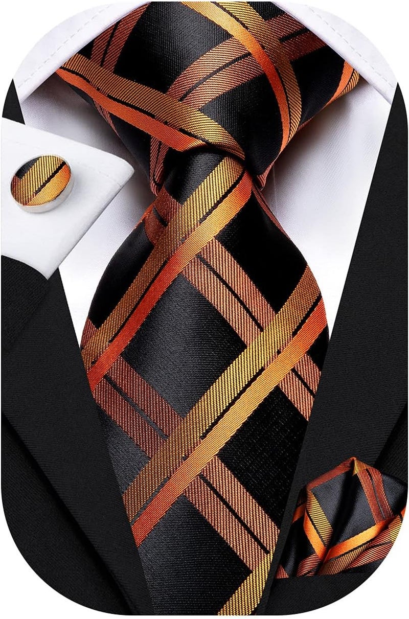 Hi-Tie Men's Tie Sets Silk Paisley Striped Necktie Pocket Square Cuff-links Sets Wedding Business Holiday - Image 1