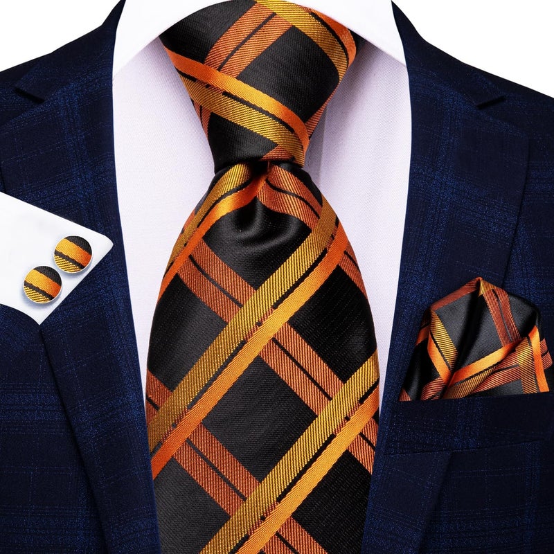 Hi-Tie Men's Tie Sets Silk Paisley Striped Necktie Pocket Square Cuff-links Sets Wedding Business Holiday - Image 3