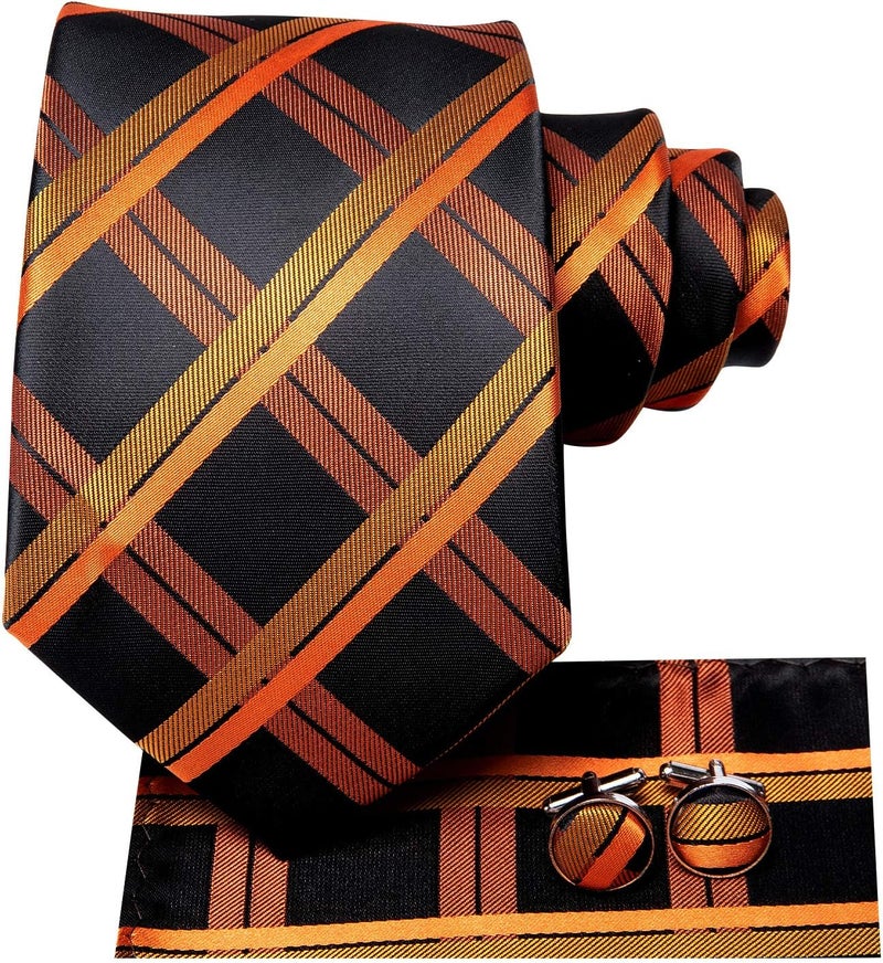 Hi-Tie Men's Tie Sets Silk Paisley Striped Necktie Pocket Square Cuff-links Sets Wedding Business Holiday - Image 2