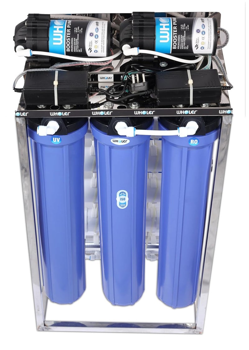 WHOLER 50 LPH Commercial RO Water Purifier Plant Stainless Steel with Auto Shut off high TDS MEMBRANE AND UV INBUILT Blue - Image 2