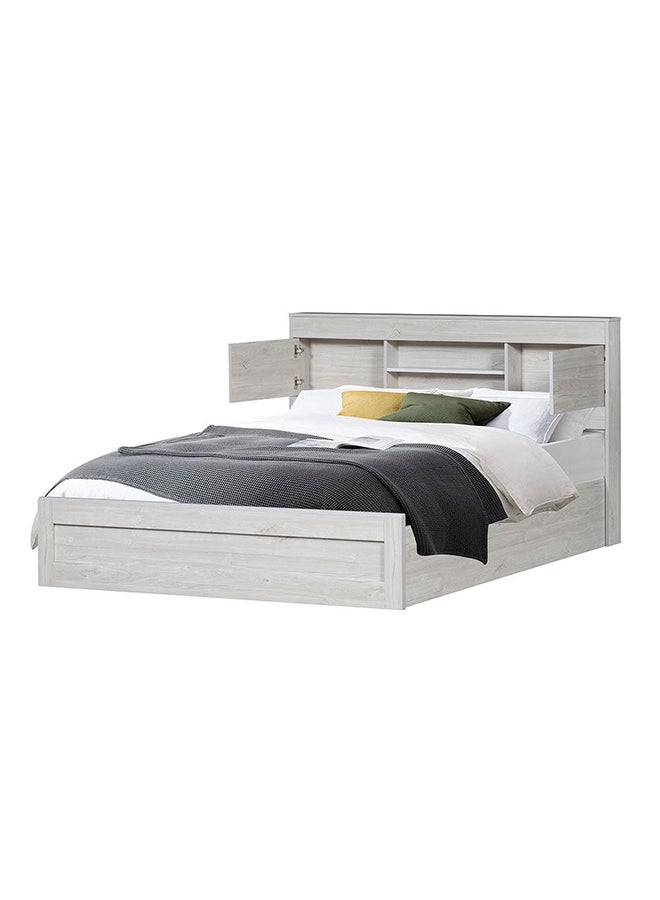 Danube Home Tisley Queen Bed With Underbed Storage Sturdy Modern Design Wooden Double Bed Frame Furniture L 216.4 x W 158.5 x H 100 cm L.Oak/White Faux Marble - Image 4