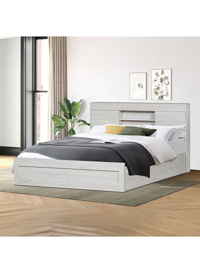 Danube Home Tisley Queen Bed With Underbed Storage Sturdy Modern Design Wooden Double Bed Frame Furniture L 216.4 x W 158.5 x H 100 cm L.Oak/White Faux Marble - Image 1