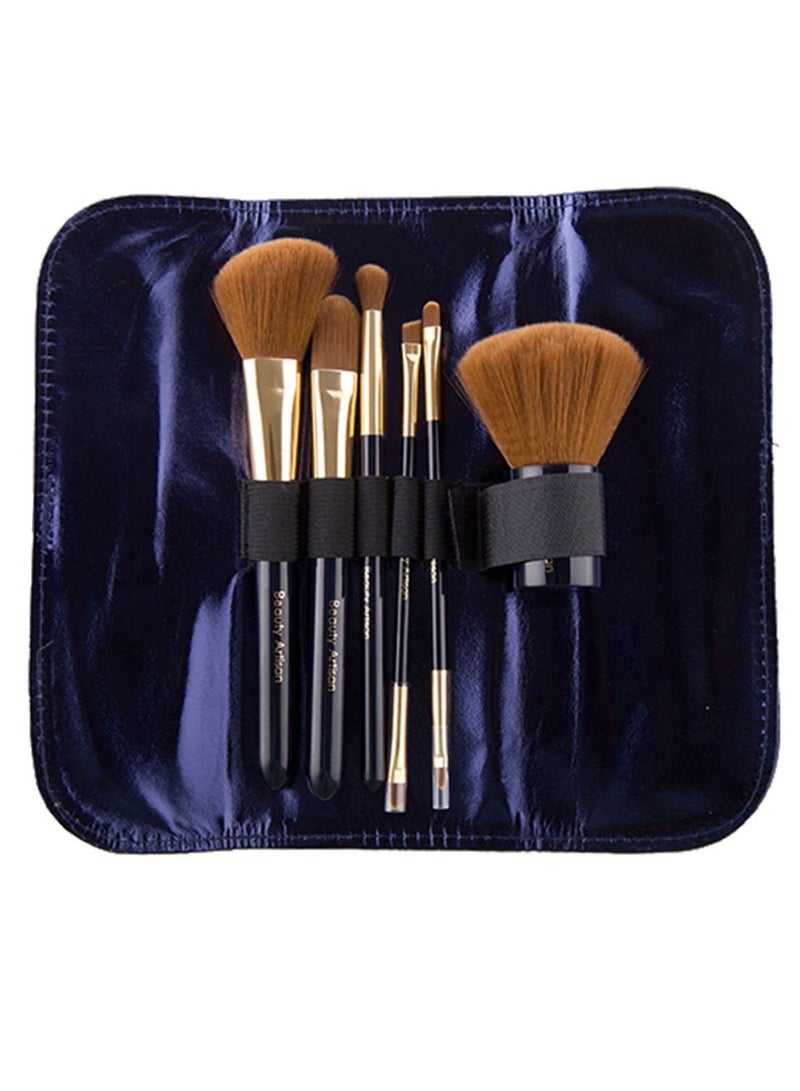 NIBEMINENT 6-Piece Makeup Brush Set With Bag Blue/Gold/Brown  - Image 2