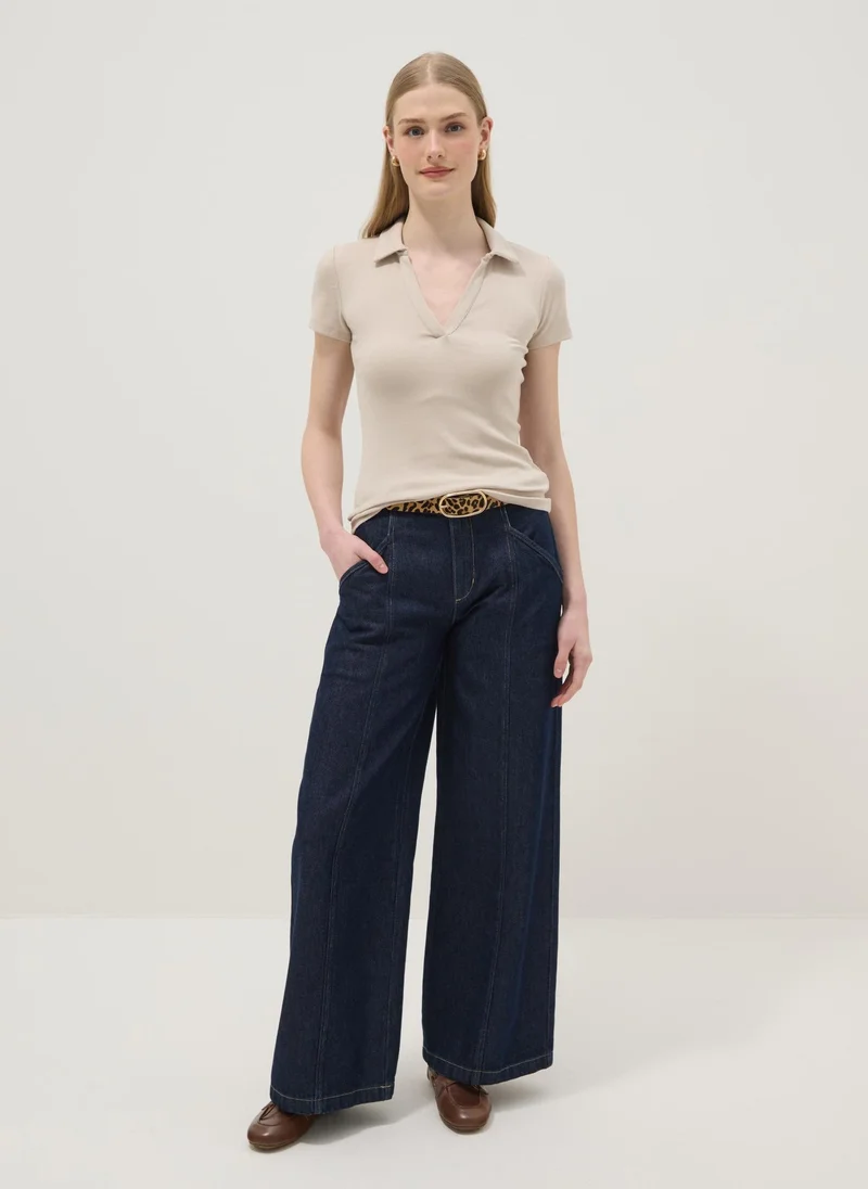 Ovs OVS Beige Stretch Cotton Polo Regular Fit Deep V