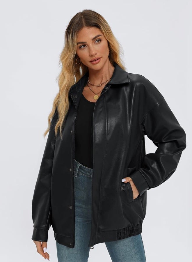 AUTOMET Women's Oversized Leather Jackets Faux Suede 2024 Fall Zip Up Motorcycle Coats Blazer Jackets for Women Outfits - Image 2