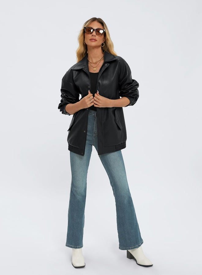 AUTOMET Women's Oversized Leather Jackets Faux Suede 2024 Fall Zip Up Motorcycle Coats Blazer Jackets for Women Outfits - Image 3